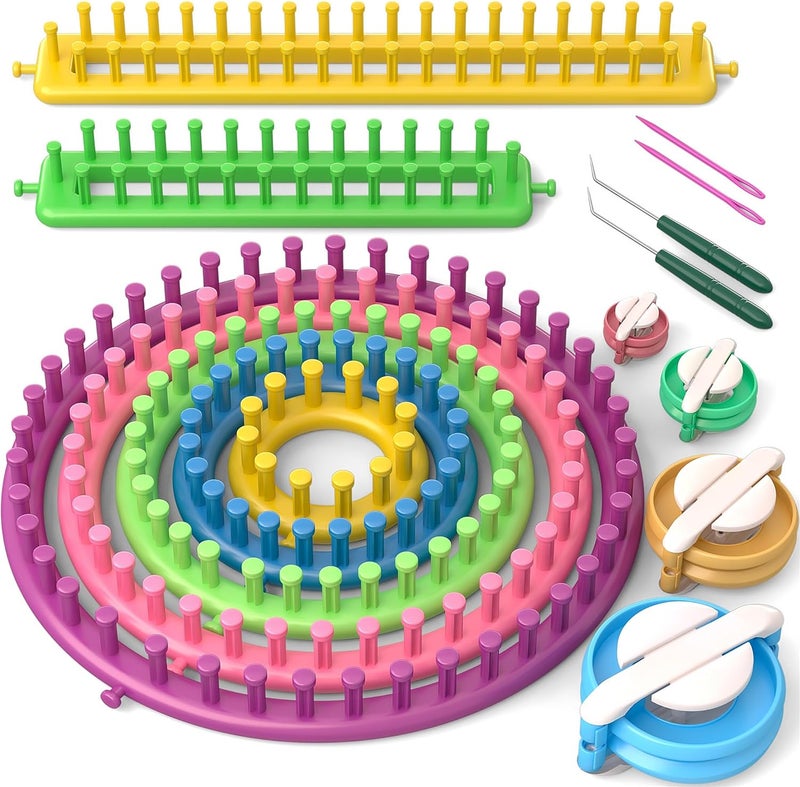 Readaeer Knitting Loom Kit with Pompom Maker, Round Knitting Loom for Hat, Rectangular for Blanket Scarf Shawl, Knitting Loom Kit for Beginner - Image 1
